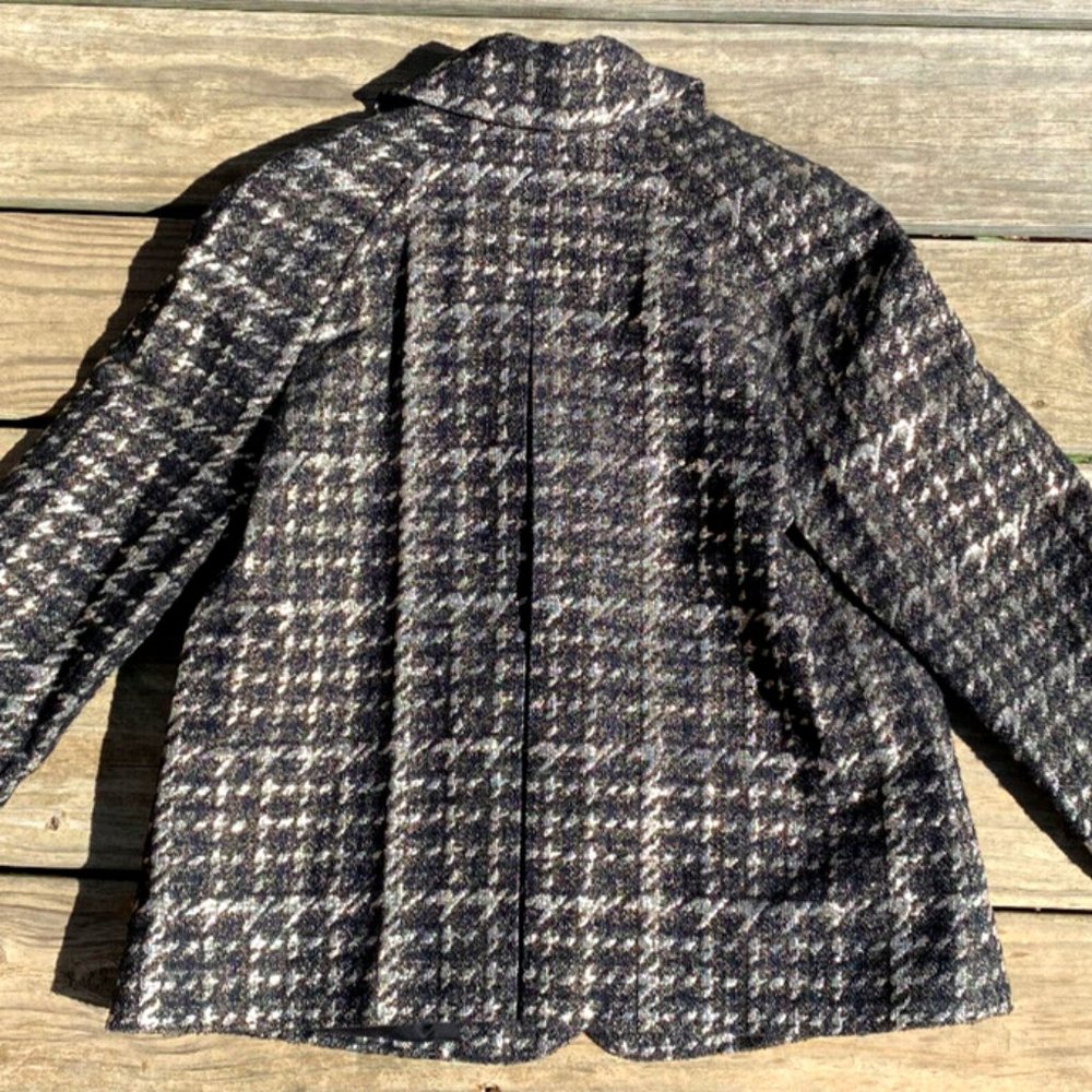Talbots Size 10 Black Metallic Gold Houndstooth Tweed Button Swing Blazer Jacket - Picture 2 of 8